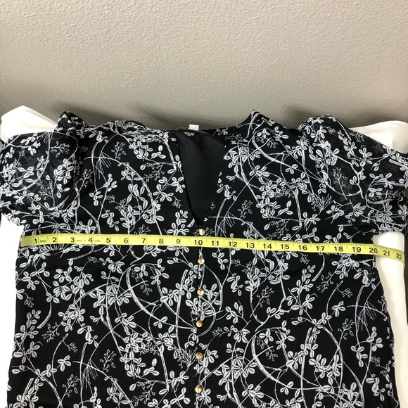 Loft Vine Drop Waist Split Neckline Button Front Black Gray Lined Shirtdress M - Picture 15 of 16